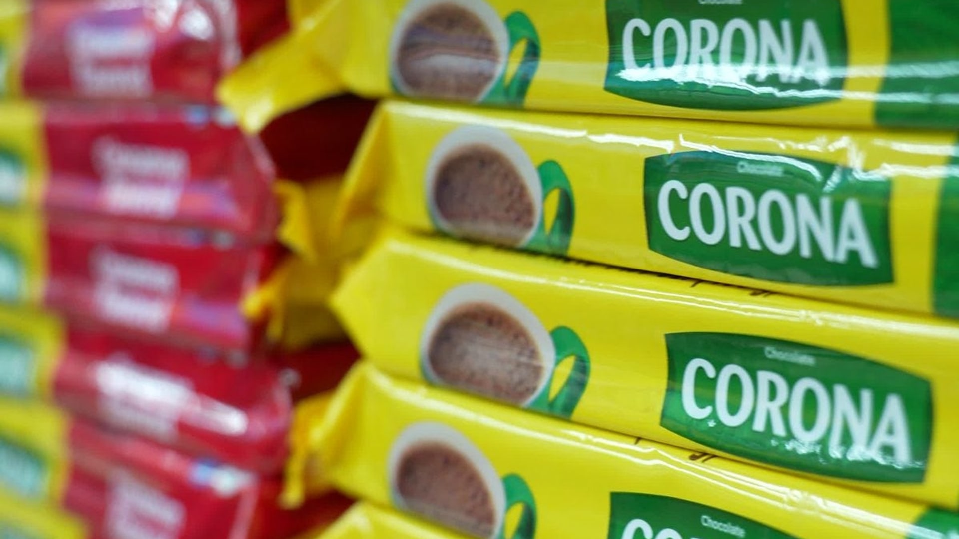 Colombian products on a refrigerated supermarket shelf